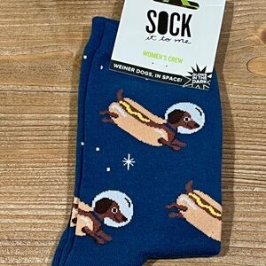 NWT Sock It To Me "Weiner Dogs In Space" Glow Crew Socks